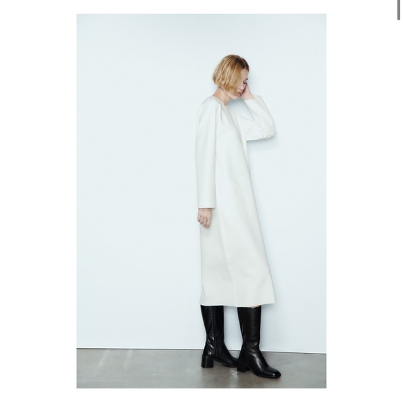 NWT ZARA oversized white midi dress with front pockets and long sleeves - Picture 4 of 11